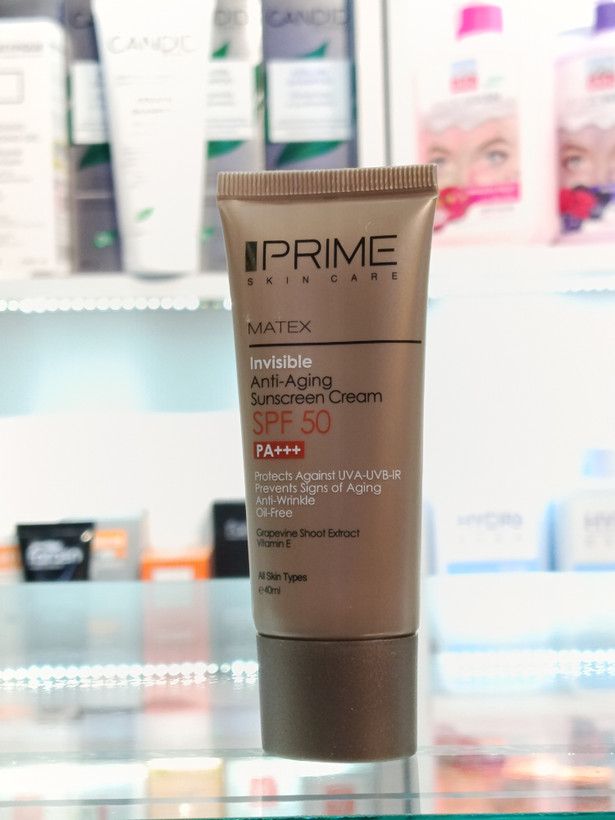 کرم ضد افتاب جوان کننده spf50مناسب انواع پوست پرایم فاقد رنگ و چربی